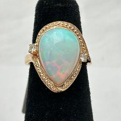 Pretty Opal, Diamond & Sterling Silver Ring