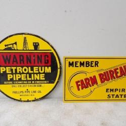 Petroleum Pipeline Warning Tin Sign 11.75rd, Farm