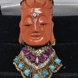 STUNNING 18k Red Coral Carved Buddha With Burmese