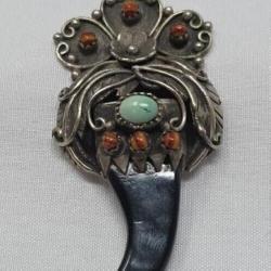 Turquoise & Sterling Bear Tooth Pendant 22.83g