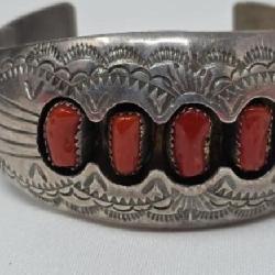 Coral & Sterling  P. Benally Native American Cuff