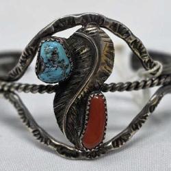 Old Native American Turquoise Coral  & Sterling