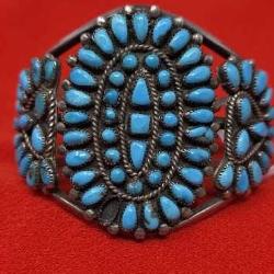 1960'S Zuni Pellpoint  Turquoise & Sterling Cuff