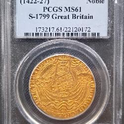 #1260 1422-27 Henry VI Gold Noble Cat. S-1799 PCGSS MS61 Weight: 6.93G - 6.98G