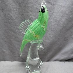 Murano-Style Green Glass Parrot Sculpture