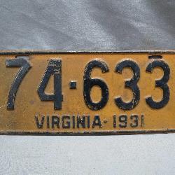 Virginia 1931 License Plate