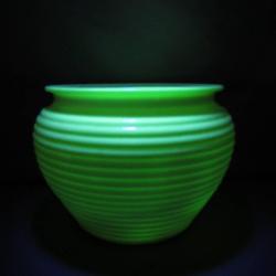 Glowing Uranium Glass Ribbed Vase