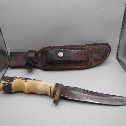 Vintage Schrade Antler Handled Knife with Sheath