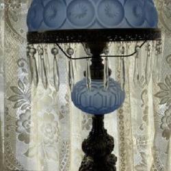 32.5 inch blue frosted Fenton Poppy pattern table