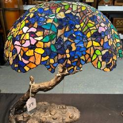 #39 Large Tiffany-style-stained glass dragonfly table lamp