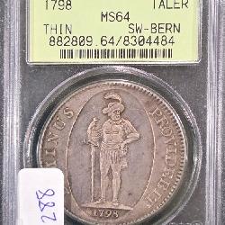 #1288 1798 Swiss Bern 1 Silver Thaler PCGS MS-64 Weight: 29.29G