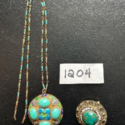 #1204 Lot of sterling Silver 2 Chinese Export Lot Incl. Broach & Pendant Necklace w/ Gems & Chain