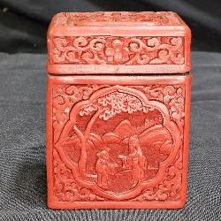 Vtg Carved Cinnabar & Black Lacquer Cigarette Box