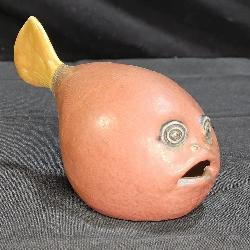 Signed Toshi Ceramic Pufferfish Sculpture