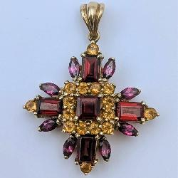 10K Gold Garnet Cross Pendant 1