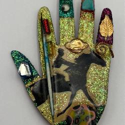 Unique Vtg. Hand Shaped Collage Pin