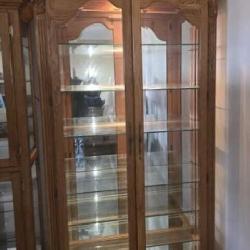 Oak Lighted Curio Cabinet  6 Glass Shelves