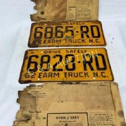 1962 North Carolina Farm Truck License Plates with