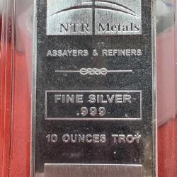 NTR Metals 10 Oz. TROY .999 Fine Silver Bar