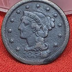 1854 Braided Hair Cent