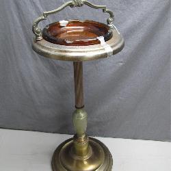 Metal Standing Ashtray With Amber Glass Insert
