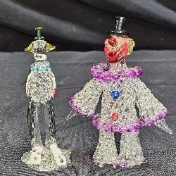 2 Vintage Hand Blown Spun Glass Clowns