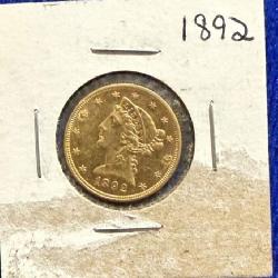 1892 $5 Liberty Head Gold Coin