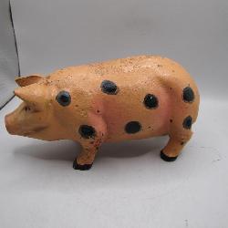 Polka-Dotted Cast Iron Pig Figurine