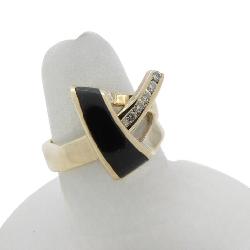 14K Yellow Gold Contemporary Onyx, Diamond Ring