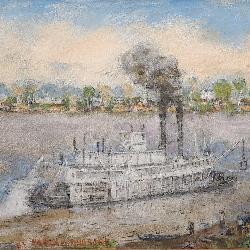 Harlan Hubbard 14x18 O/B Ohio River Paddlewheeler