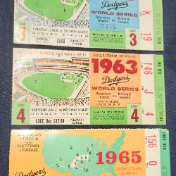 1963 & 1965 Baseball World Series Los Angeles Dodgers Ticket Sutbs