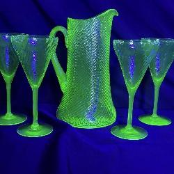 Federal Corded Optic Swirl Uranium Glass Pitcher
