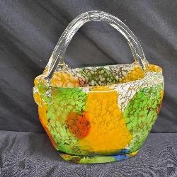 Hand Blown Art Glass Colorful Purse Vase