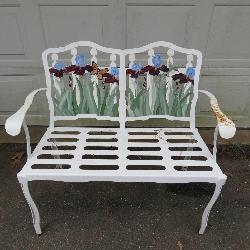 Hand-Painted Metal Bench Featuring Floral Design