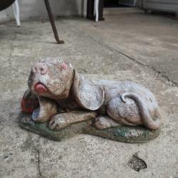 Concrete Dog Garden Statue With Red Ball
