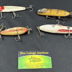 4 Vintage Heddon & South Bend wooden baits
