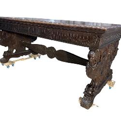 RARE OAK WINGED FIGURED BASE LIBRARY DESK