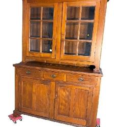18TH CENT. WALNUT PEGGED STEP BACK CUPBOARD
