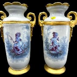 2 FRENCH ANTIQUE VICTORIAN PORCELAIN PICTORIAL
