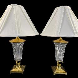 2 WATERFORD CRYSTAL & BRASS TABLE LAMPS