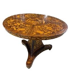 WALNUT MARQUETRY INLAID ROUND PEDESTAL TABLE