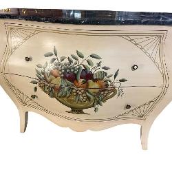 MARBLE TOP PAINT DECORATED BOMBAY CHEST