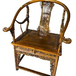 HIGH QUALITY CARVED ORIENTAL BARREL BACK CHAIR
