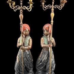 TALL ANTIQUE BRONZE ARAB BOY FLOOR CANDELABRAS