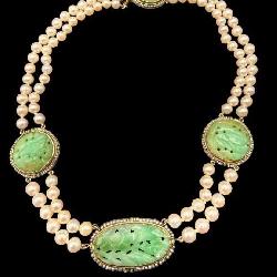 14K NATURAL JADEITE JADE & CULTURED FRESHWATER