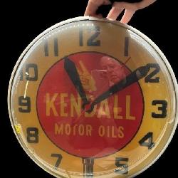KENDALL MOTOR OILS LOLLIPOP GLASS CLOCK;