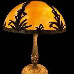 ART NOUVEAU STYLE SLAG GLASS TABLE LAMP