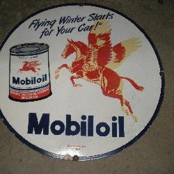 30 INCH  ROUND MOBIL PORCELAIN SIGN