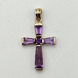 Beautiful 10K Gold & Amethyst Cross Pendant