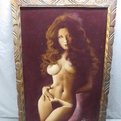 Framed Erotic Velvet Portrait, Signed